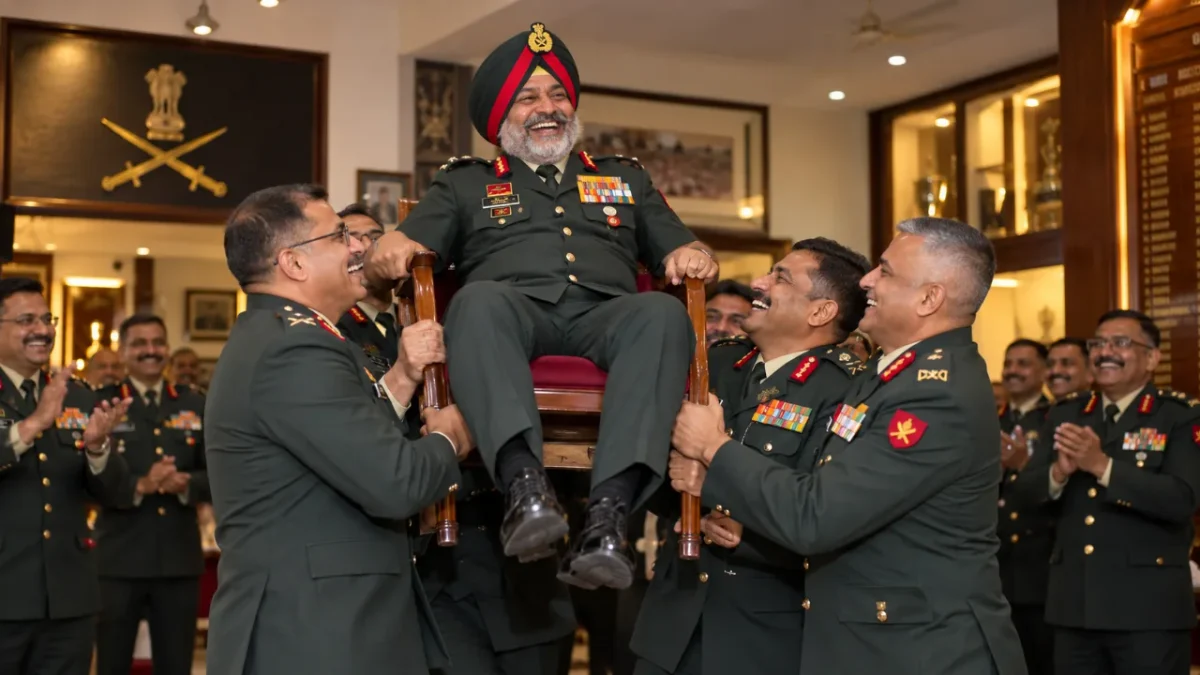 Indian Army Lifts Retiring Officers on a Chair
